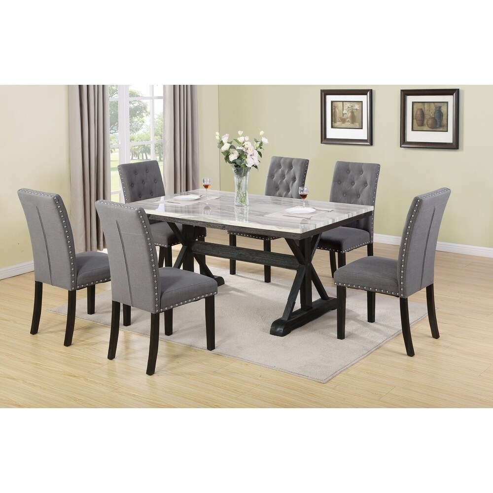 Best Quality Furniture Faux Marble Table Top 7 Piece Dining Set Overstock 28639076 Upholstered Back