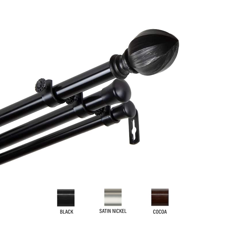 InStyleDesign Sienna Triple Curtain Rod 13/16 inch dia. - 28 to 48 inches - Black