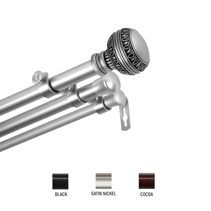 InStyleDesign Helena Triple Curtain Rod 13/16 inch dia. - 28 to 48 inches - Satin Nickel