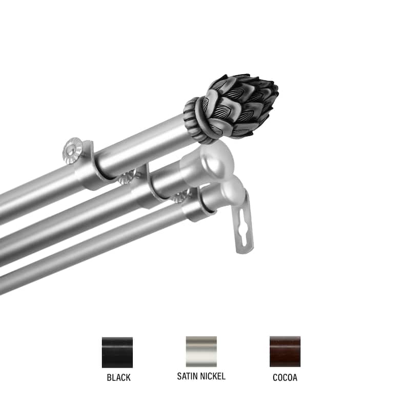InStyleDesign Lotus Triple Curtain Rod 13/16 inch dia. - 28 to 48 inches - Satin Nickel