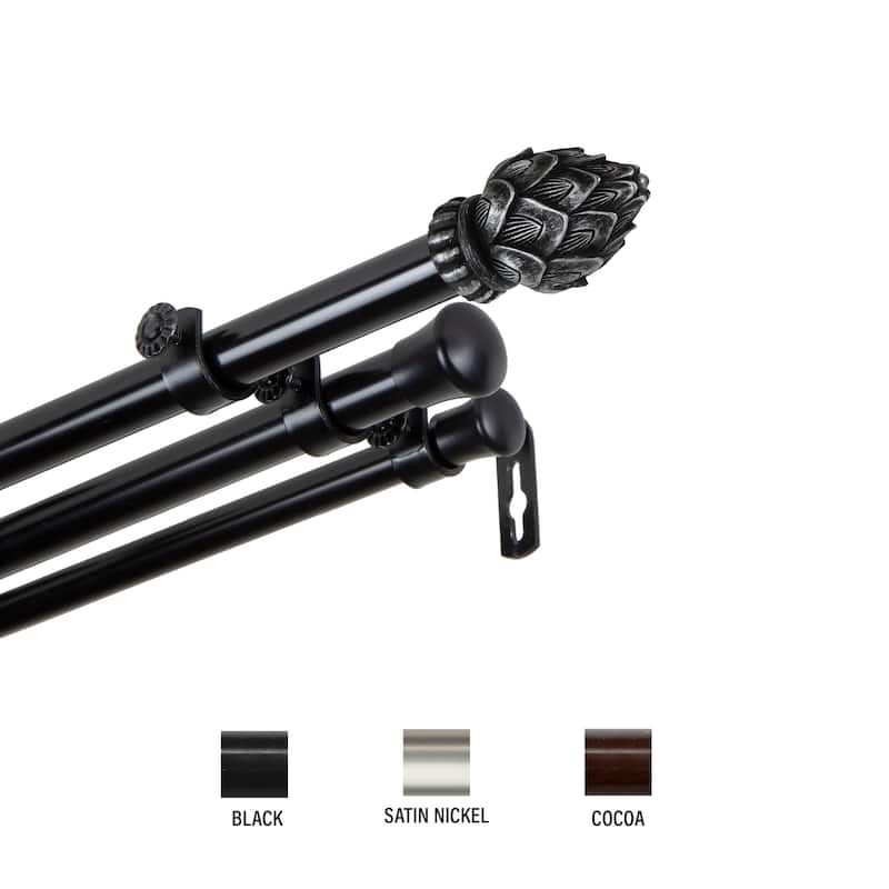 InStyleDesign Lotus Triple Curtain Rod 13/16 inch dia. - 120 to 170 inches - Black
