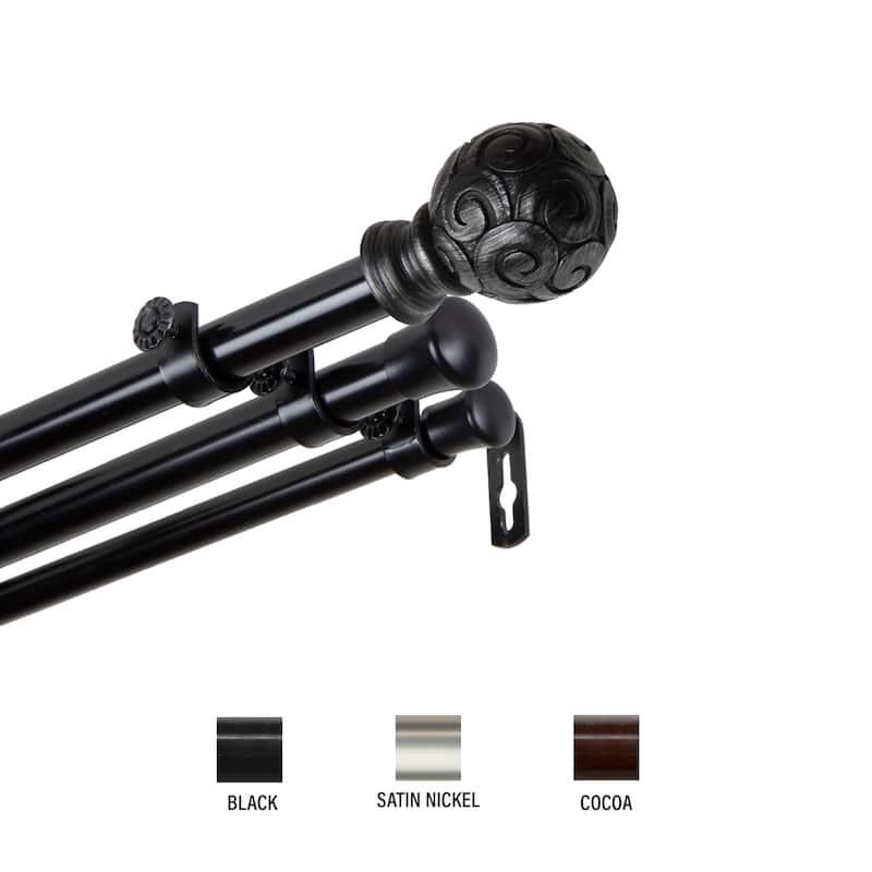 InStyleDesign Lux Triple Curtain Rod 13/16 inch dia. - 120 to 170 inches - Black