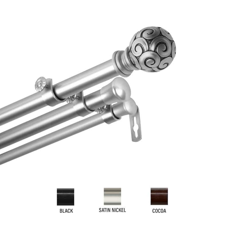 InStyleDesign Lux Triple Curtain Rod 13/16 inch dia. - 66 to 120 inches - Satin Nickel