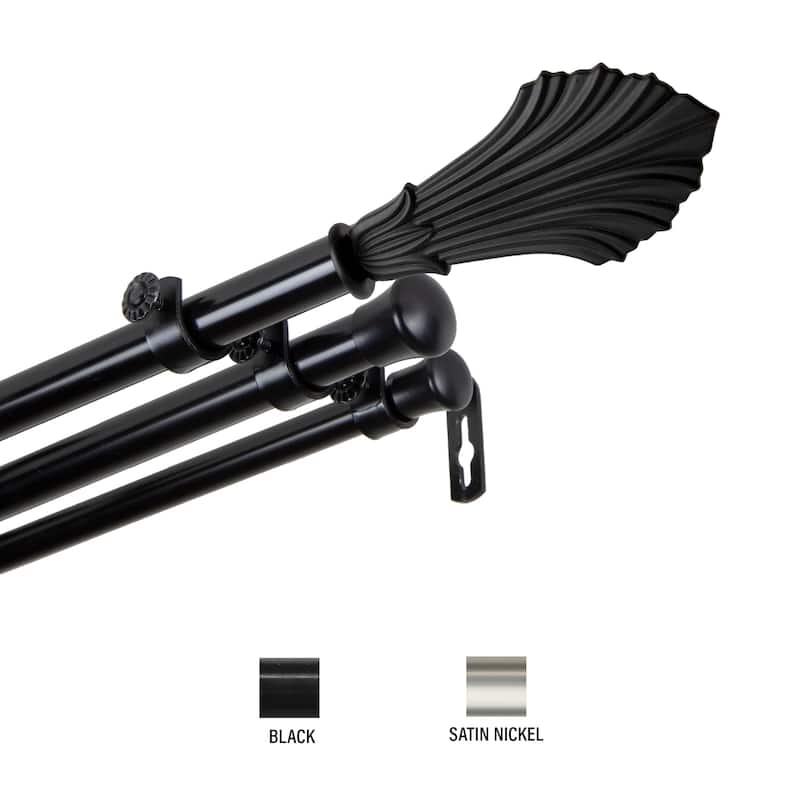 InStyleDesign Fin Triple Curtain Rod 13/16 inch dia. - 48 to 84 inches - Black