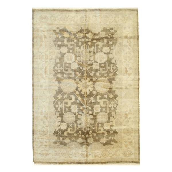 Brown Hand-knotted Wool Traditional OUSHAK Rug - 6' 2 x 8'11