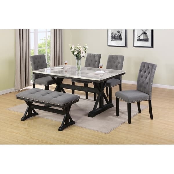 Shop Best Quality Furniture Faux Marble Table Top 6 Piece Dining