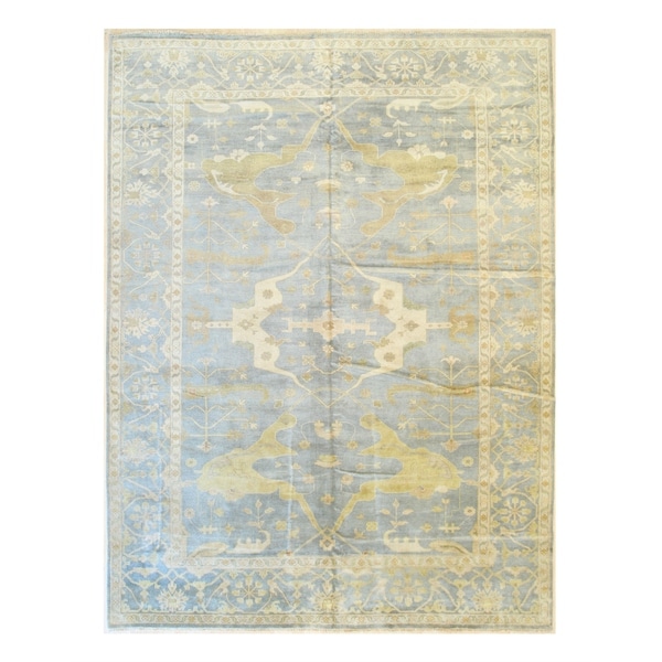 Powder blue/gold Hand-knotted Wool Traditional OUSHAK Rug - 10' 3 x 13'10