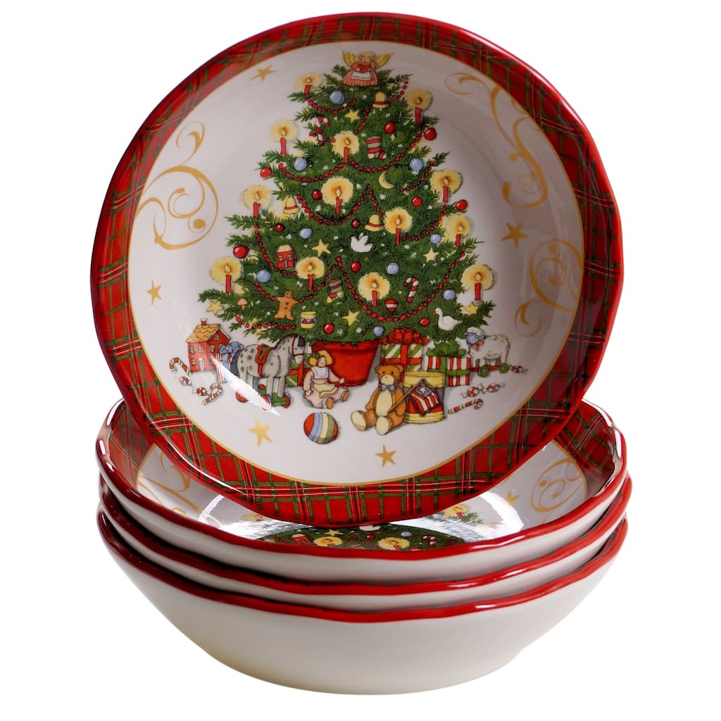 Certified International Vintage Santa Soup/Pasta Bowls, Set of 4