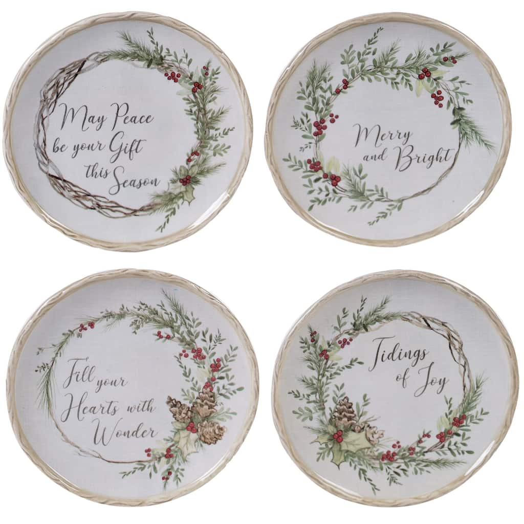 Certified International Holly and Ivy 6-inch Canape Plates, Set of 4