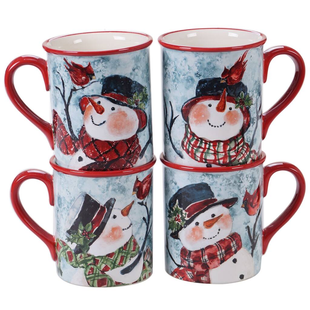 Certified International Watercolor Snowman 16-ounce Mugs, Set of 4