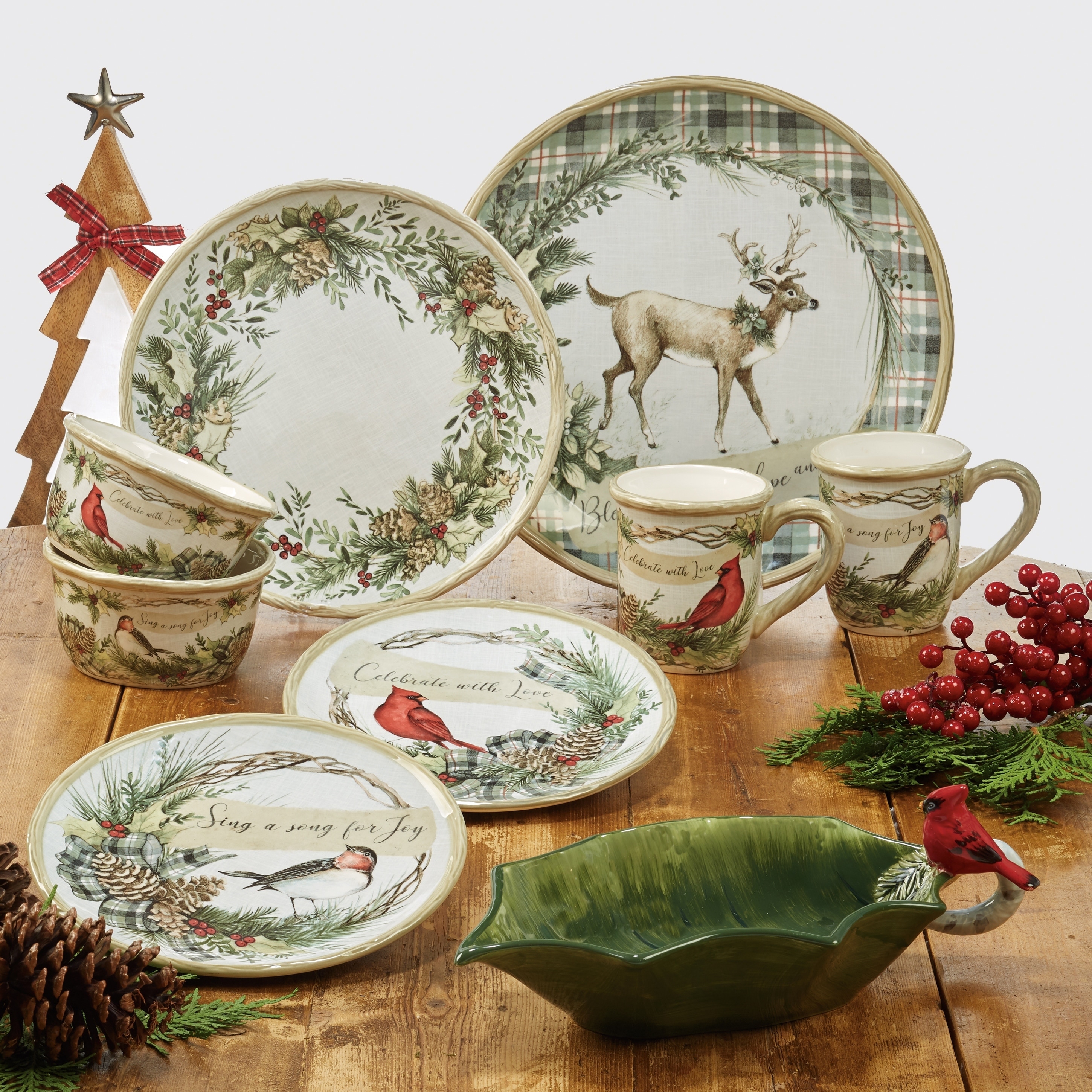 イーグルMaritime CIRAS Eagle/Allideポーチセット Certified International Holly and Ivy 11-inch Dinner Plates, Set
