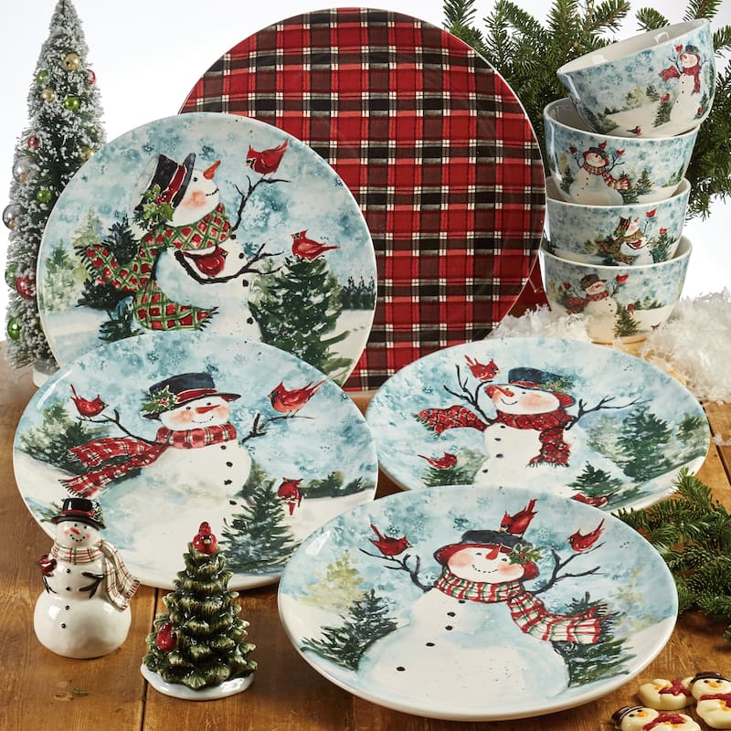 Certified International Watercolor Snowman 16-piece Dinnerware Set