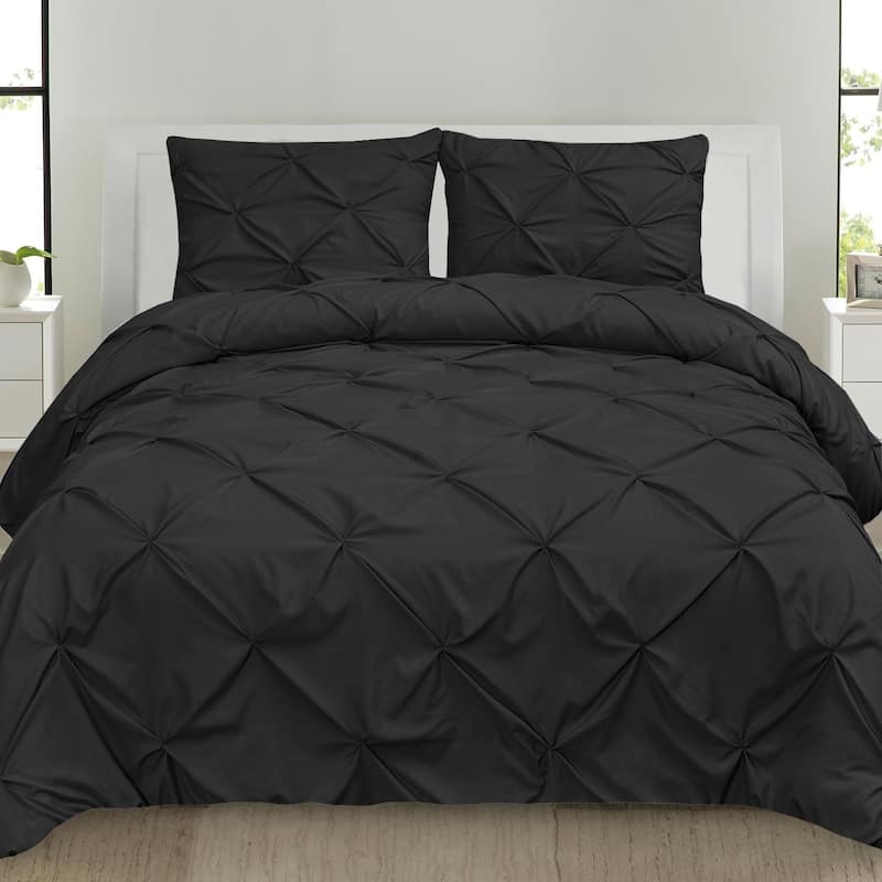 Porch & Den Chinook Pinch Pleat 4-piece Duvet Cover and Insert Set - Black - Queen