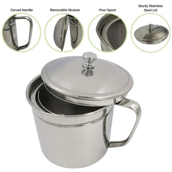 Shop Evelots Oil Storage Can Strainer Container Bacon Grease Keeper Stainless 1 25 Qt Set Of 1 On Sale Overstock