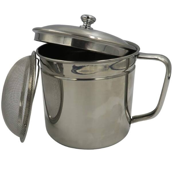 Shop Evelots Oil Storage Can Strainer Container Bacon Grease Keeper Stainless 1 25 Qt Set Of 1 On Sale Overstock