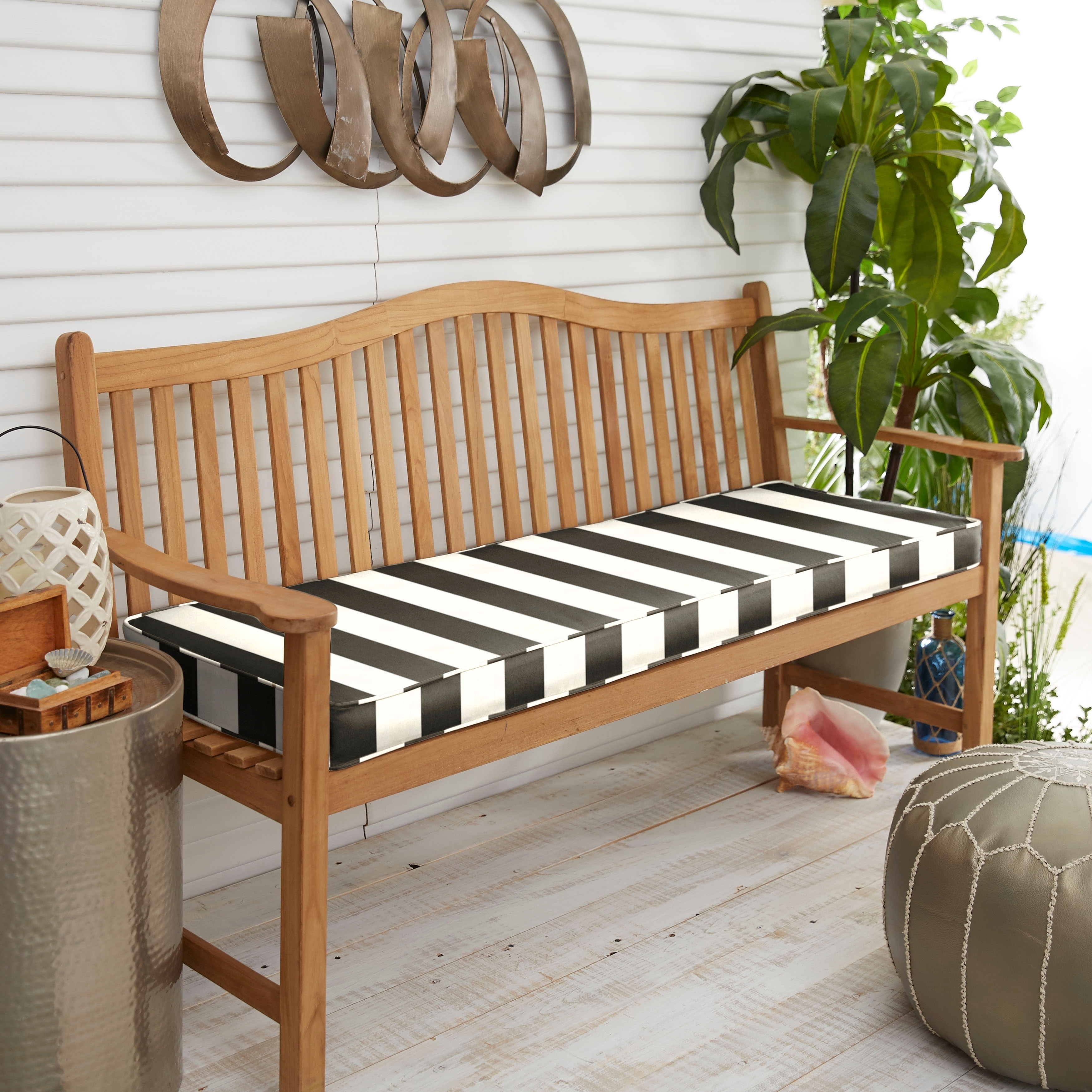 black and white striped outdoor cushion