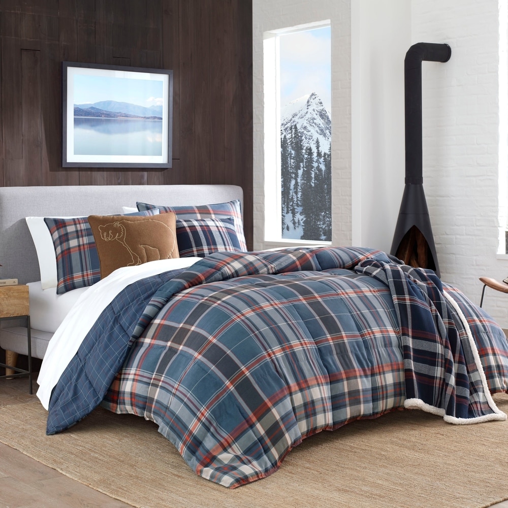 Details about   Eddie Bauer Home Willow Plaid Comforter Set Dark Grey Full/Queen 