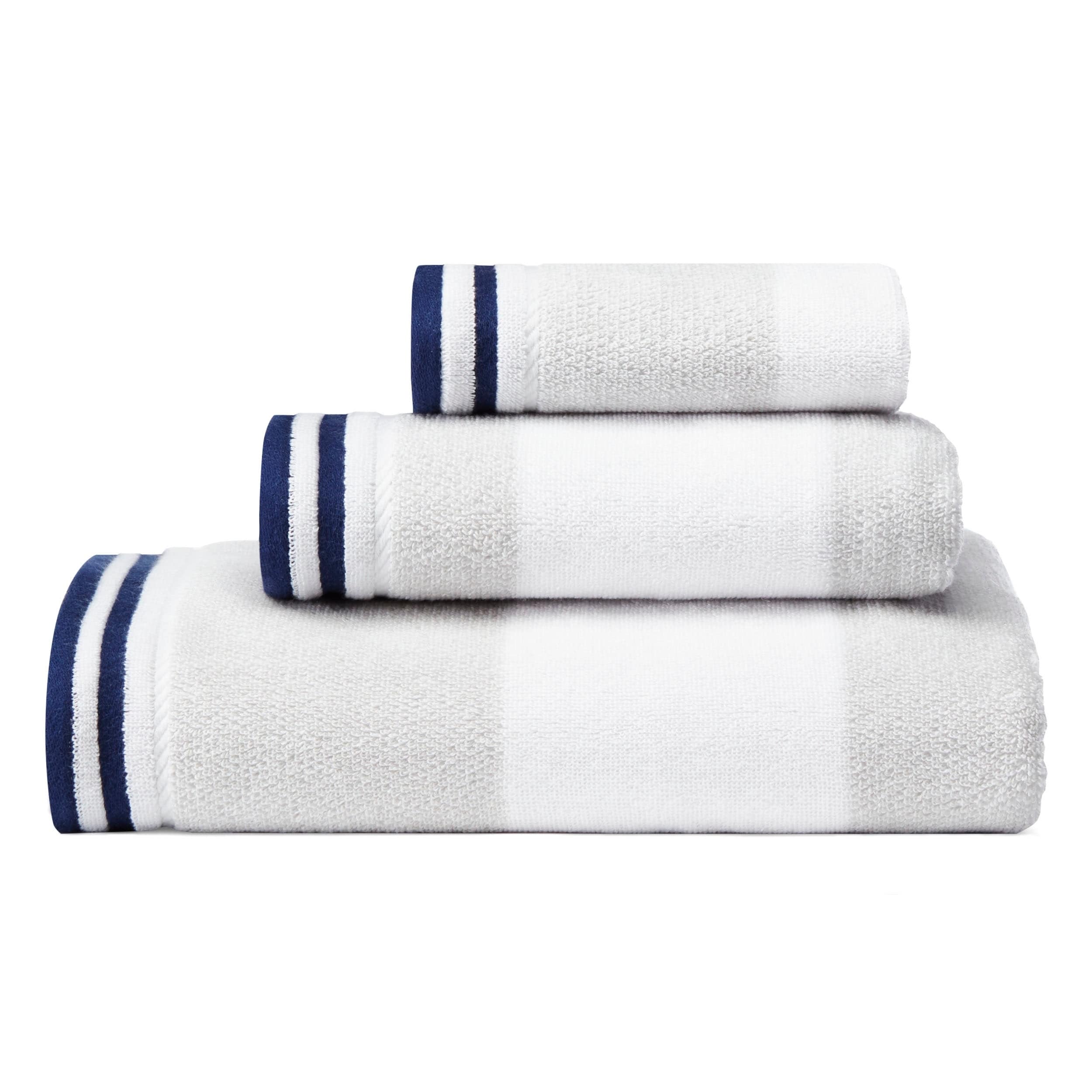 grey white striped towels