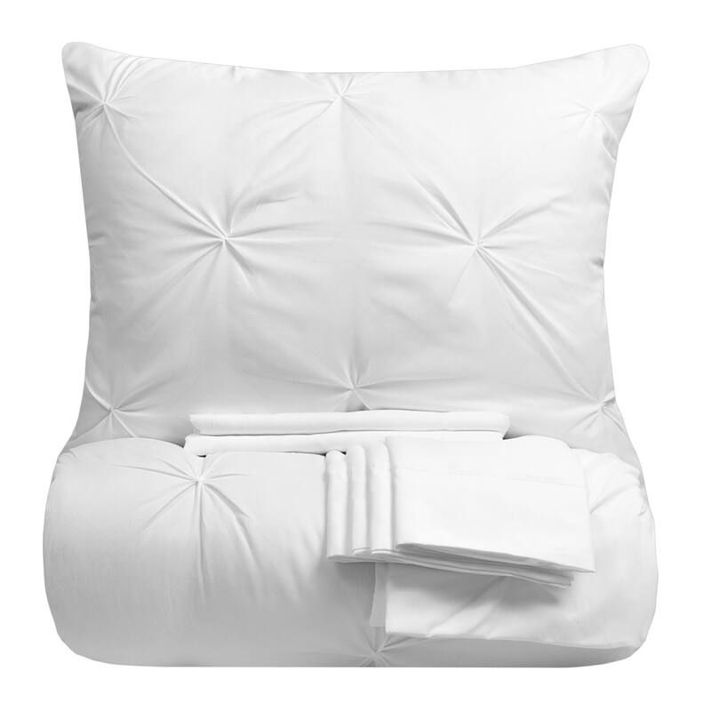 Porch & Den Chinook Luxury Pinch Pleat Pintuck 9-piece Bed-In-a-Bag - WHITE/WHITE - Queen