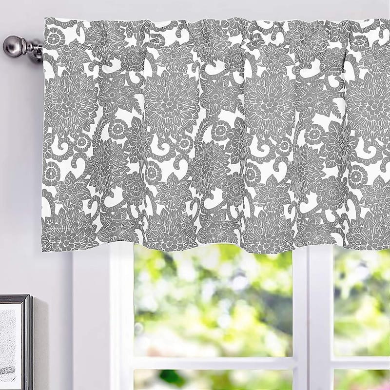 Porch & Den Fircrest Blooming Dahlia Room Darkening Thermal Window Valance - 52 x 18 - Grey