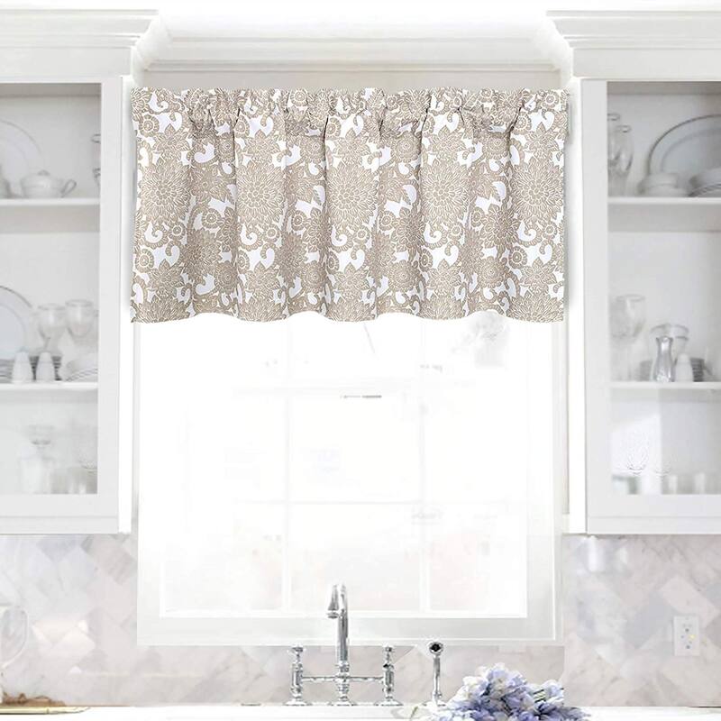 Porch & Den Fircrest Blooming Dahlia Room Darkening Thermal Window Valance - 52 x 18 - Beige