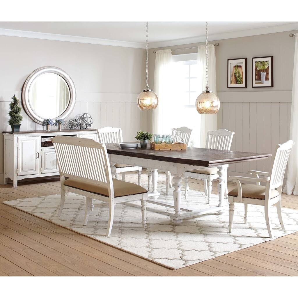 Rustic Farmhouse Design Weathered Two Tone Dining Set with Buffet Server