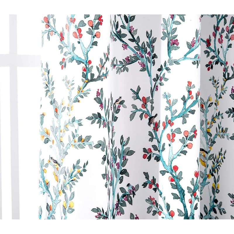 DriftAway Jasmine Watercolor Flower/Floral/Branch Botanical Lined Thermal Insulated Energy Saving Window Curtain Valance