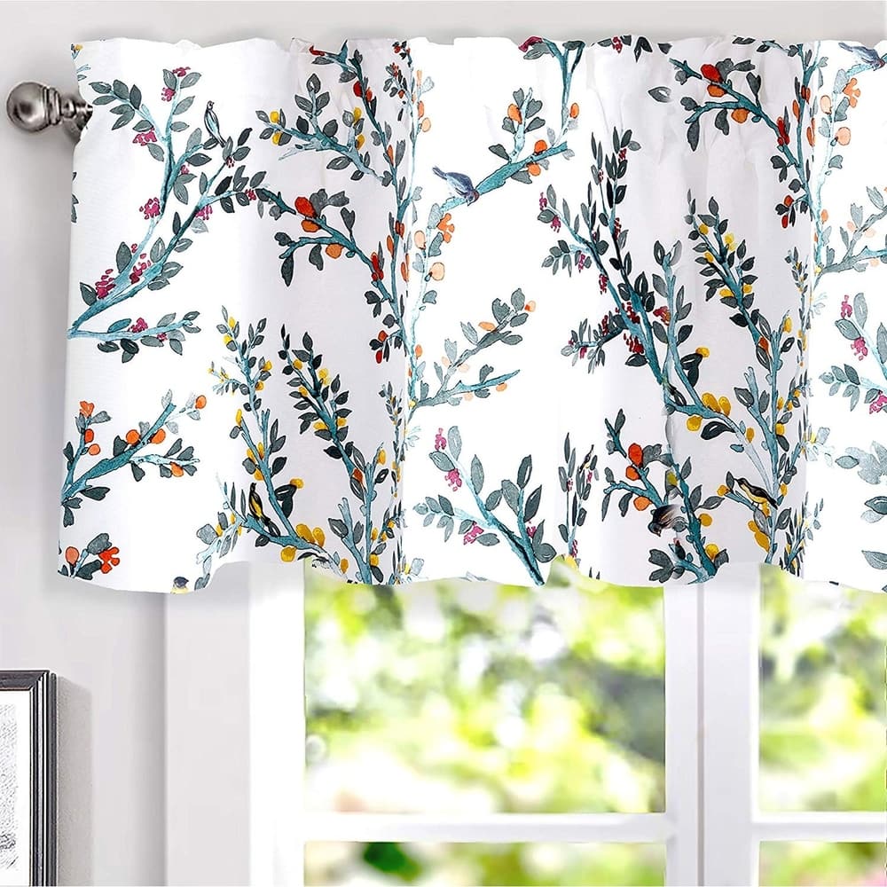 DriftAway Jasmine Watercolor Flower/Floral/Branch Botanical Lined Thermal Insulated Energy Saving Window Curtain Valance