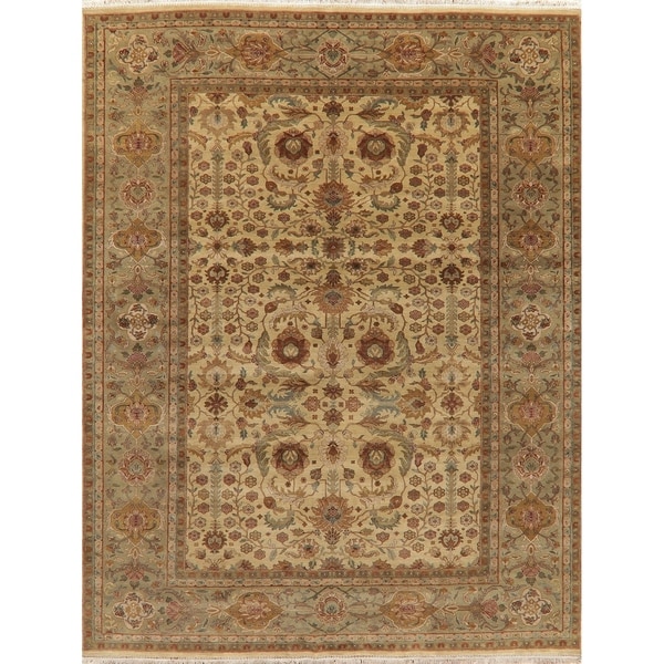Traditional Agra Oriental Hand-Knotted Wool Indian Area Rug - 12'0" x 9'3"