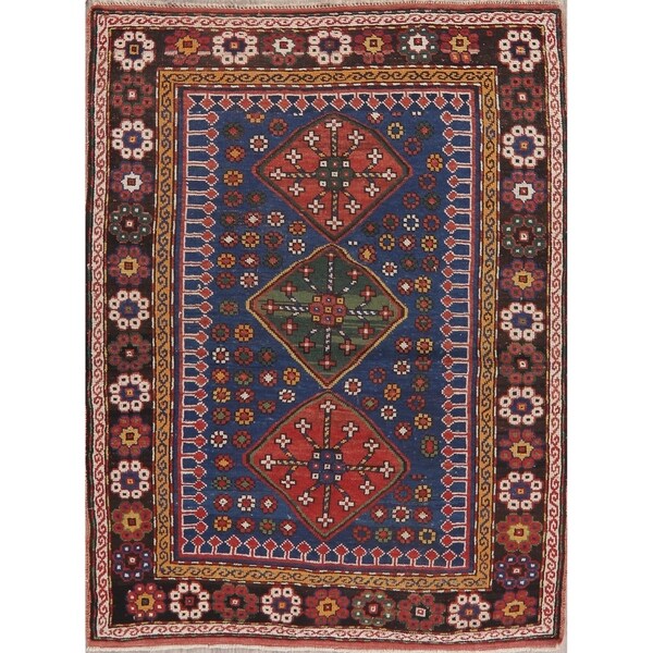 Vintage Oriental Tribal Hand-Knotted Traditional Russian Area Rug - 4'11" x 3'9"