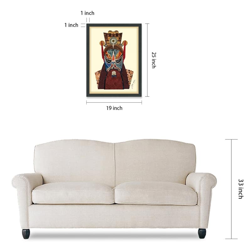 "Beijin Opera Mask & Jiangwei" Alex Zeng's dimensional collage, under glass & a black shadow box frame