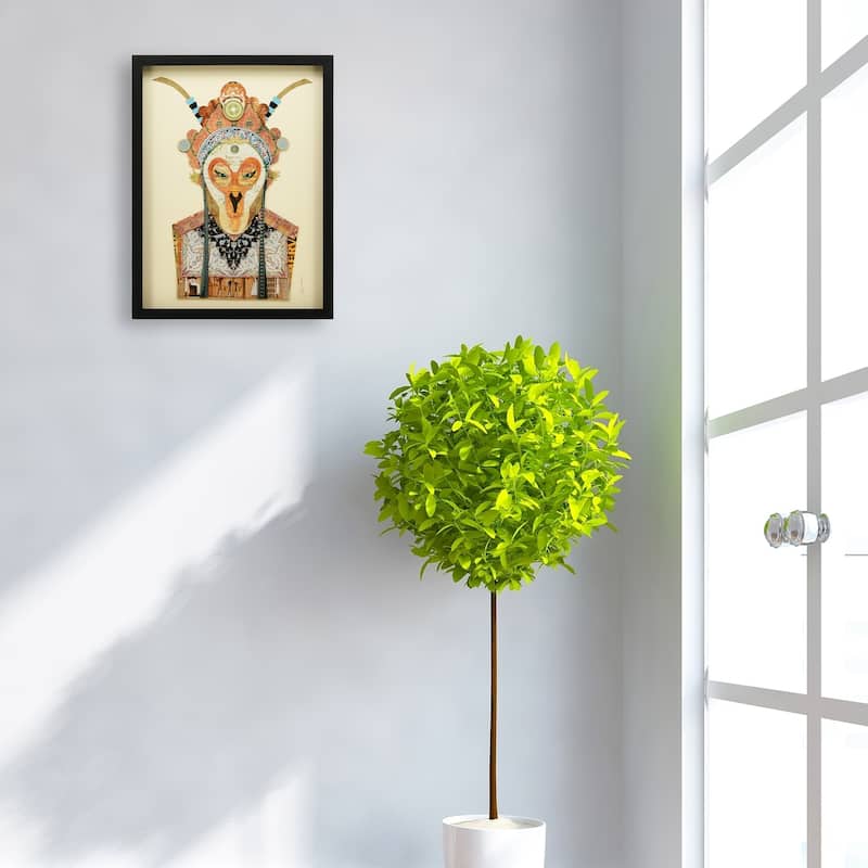 "Beijin Opera Mask & Jiangwei" Alex Zeng's dimensional collage, under glass & a black shadow box frame
