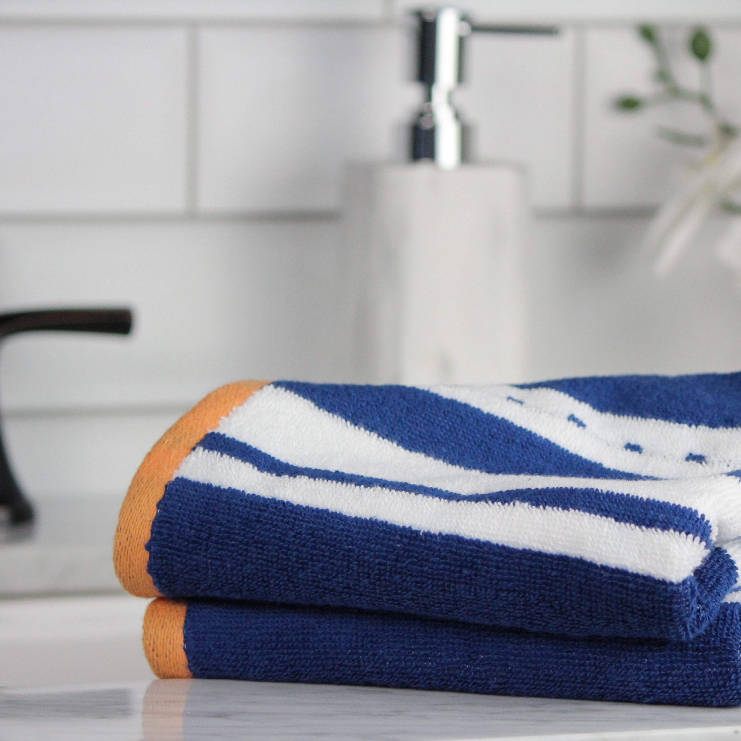 blue striped towels bathroom linen