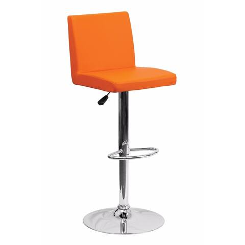 Offex Contemporary Orange Vinyl Adjustable Height Bar Stool with Chrome Base [OFX-124510-FF] - N/A