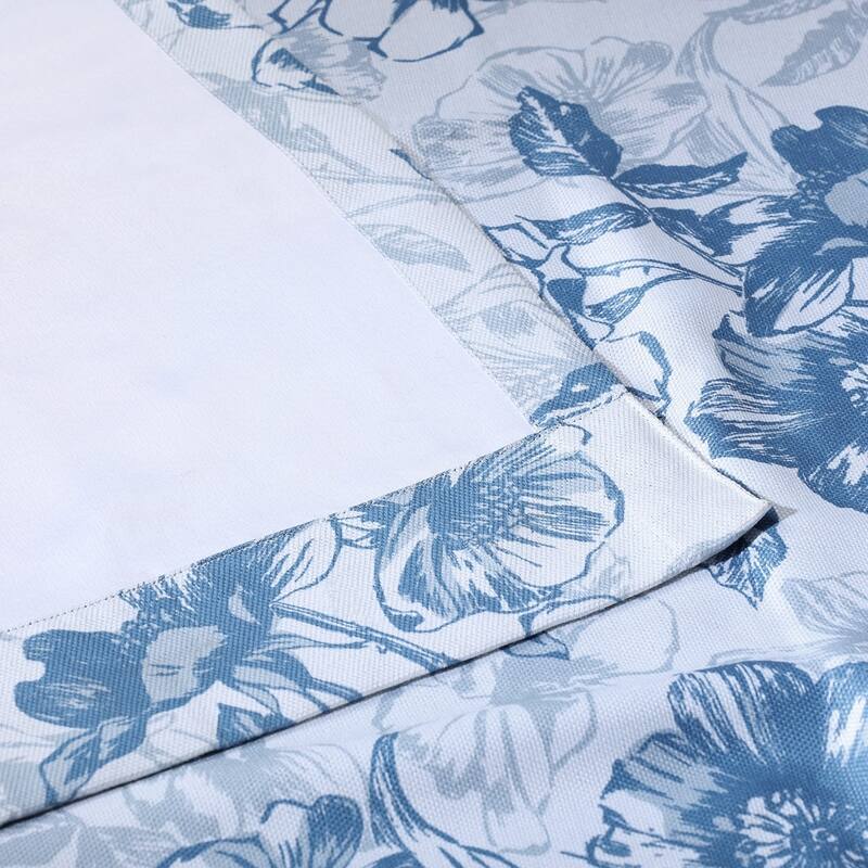 Exclusive Fabrics Blue Poppy Printed Linen Textured Room Darkening Curtain (1 Panel) - Floral Print, Textured Elegance