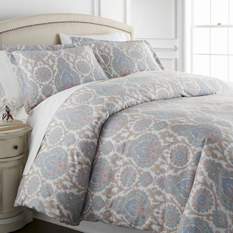Vilano Premium Ultra-Soft Boho Paisley Duvet Cover and Sham Set - Aqua - Full - Queen