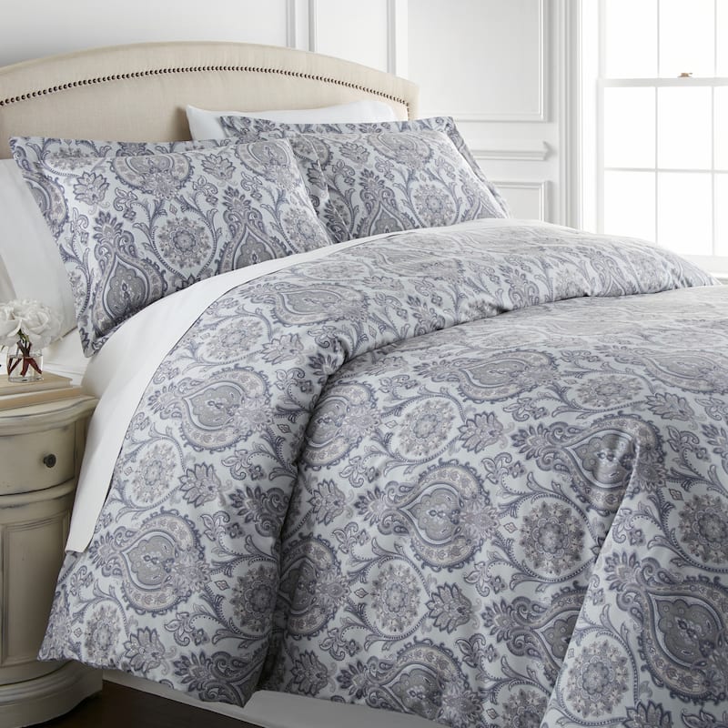Vilano Premium Ultra-Soft Boho Paisley Duvet Cover and Sham Set - Gray - Twin - Twin XL