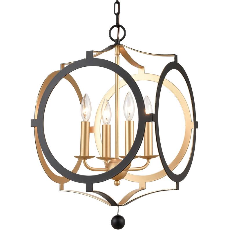 Odelle 4-light Matte Black/ Antique Gold Chandelier