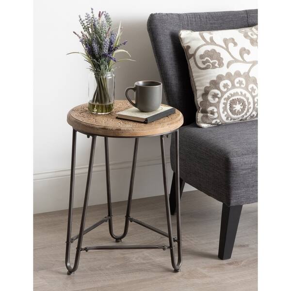 Shop Kate And Laurel Westbury Carved Wood And Metal Side Table 15 5x15 5x22 Overstock 28654792