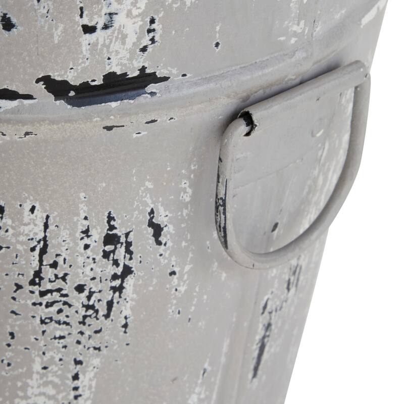 Farmhouse Style Distressed White Metal Scalloped Bucket Planter with Handles 11" x 12"