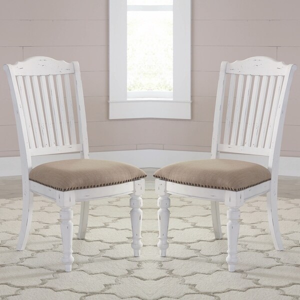 Shop Farmhouse Design Weathered White Dining Chairs with Nailhead Trim