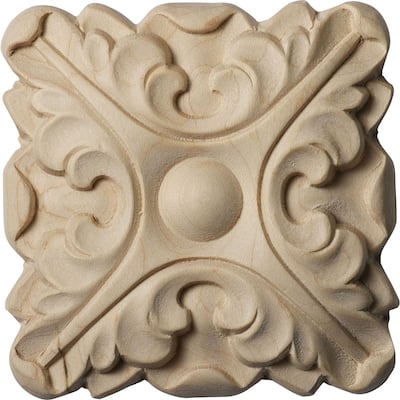 3 1/2"W x 3 1/2"H x 5/8"P Acanthus Square Rosette, Alder