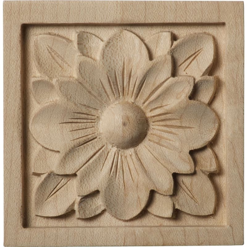 3"W x 3"H x 5/8"P Dogwood Flower Square Rosette, Alder