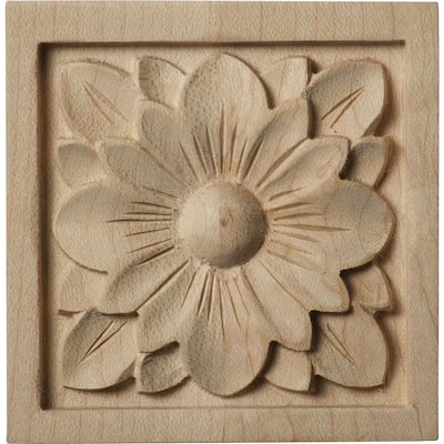3"W x 3"H x 5/8"P Dogwood Flower Square Rosette, Alder
