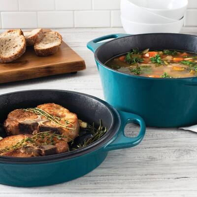 Rachael Ray Cast Iron 4-Qt. Casserole with 10" Griddle, Teal Shimmer