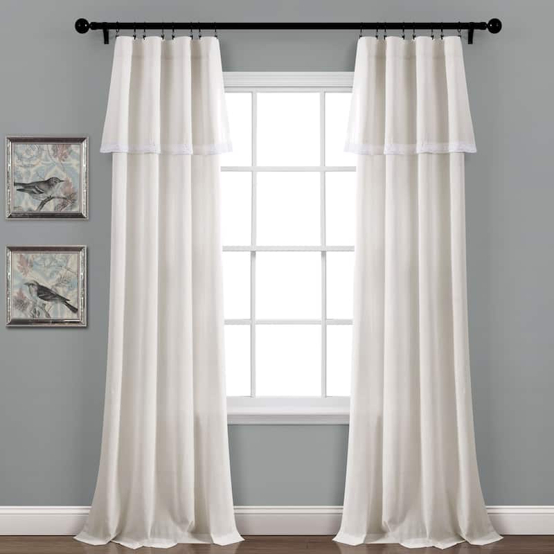 Porch & Den Chateau Lush Decor Linen Lace Window Curtain Panel Pair