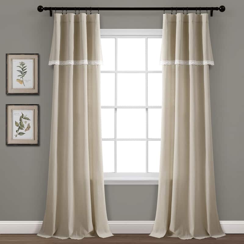 Porch & Den Chateau Lush Decor Linen Lace Window Curtain Panel Pair - 38"w x 84"l - Dark Linen