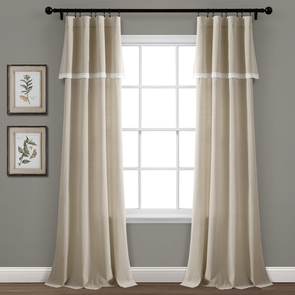 Porch & Den Chateau Lush Decor Linen Lace Window Curtain Panel Pair