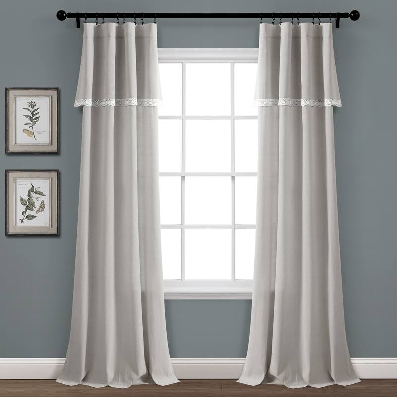 Porch & Den Chateau Lush Decor Linen Lace Window Curtain Panel Pair