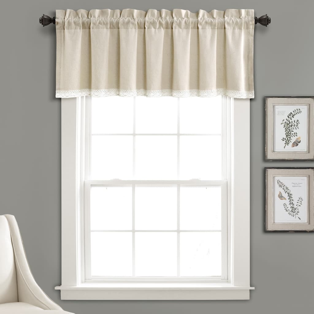 Porch & Den Chateau Lush Decor Linen Lace Window Curtain Valance - 52"w x 18"l - 52"w x 18"l